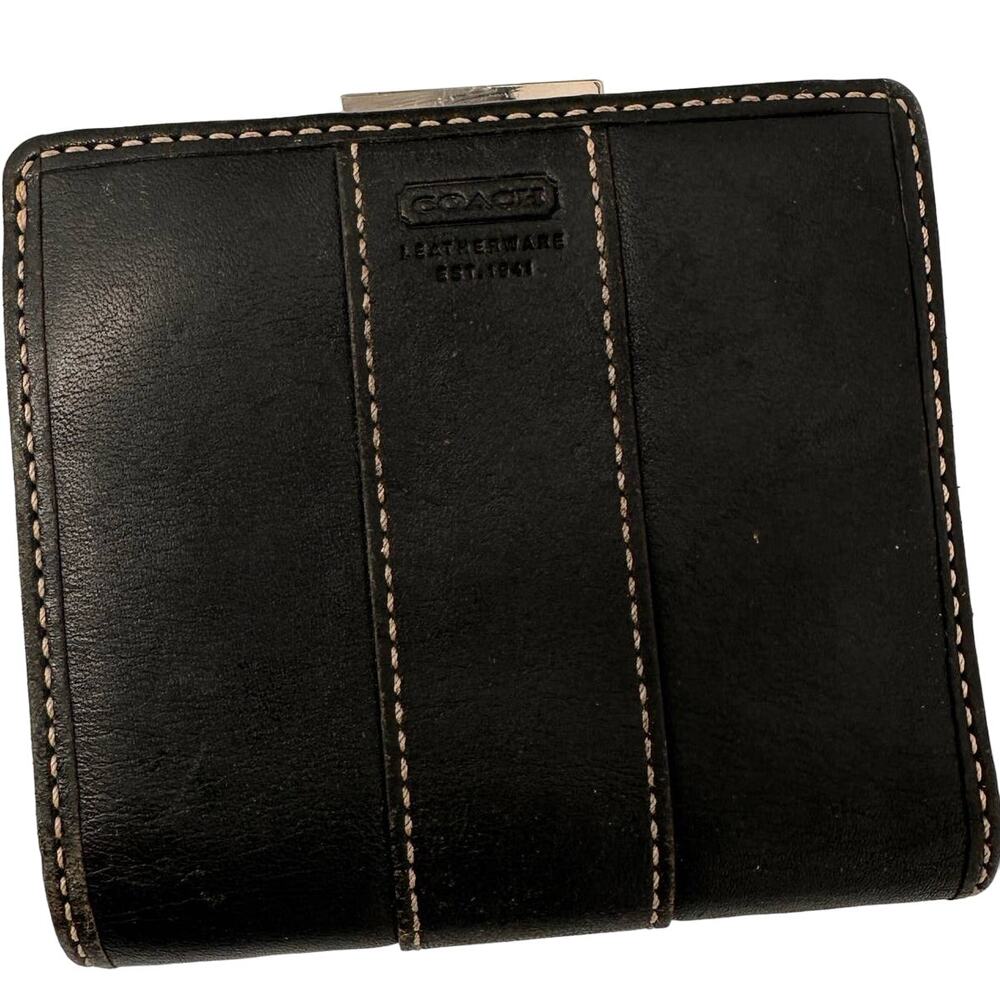 Coach Vintage Black Leather Small Bi-Fold Coin Wallet Rare